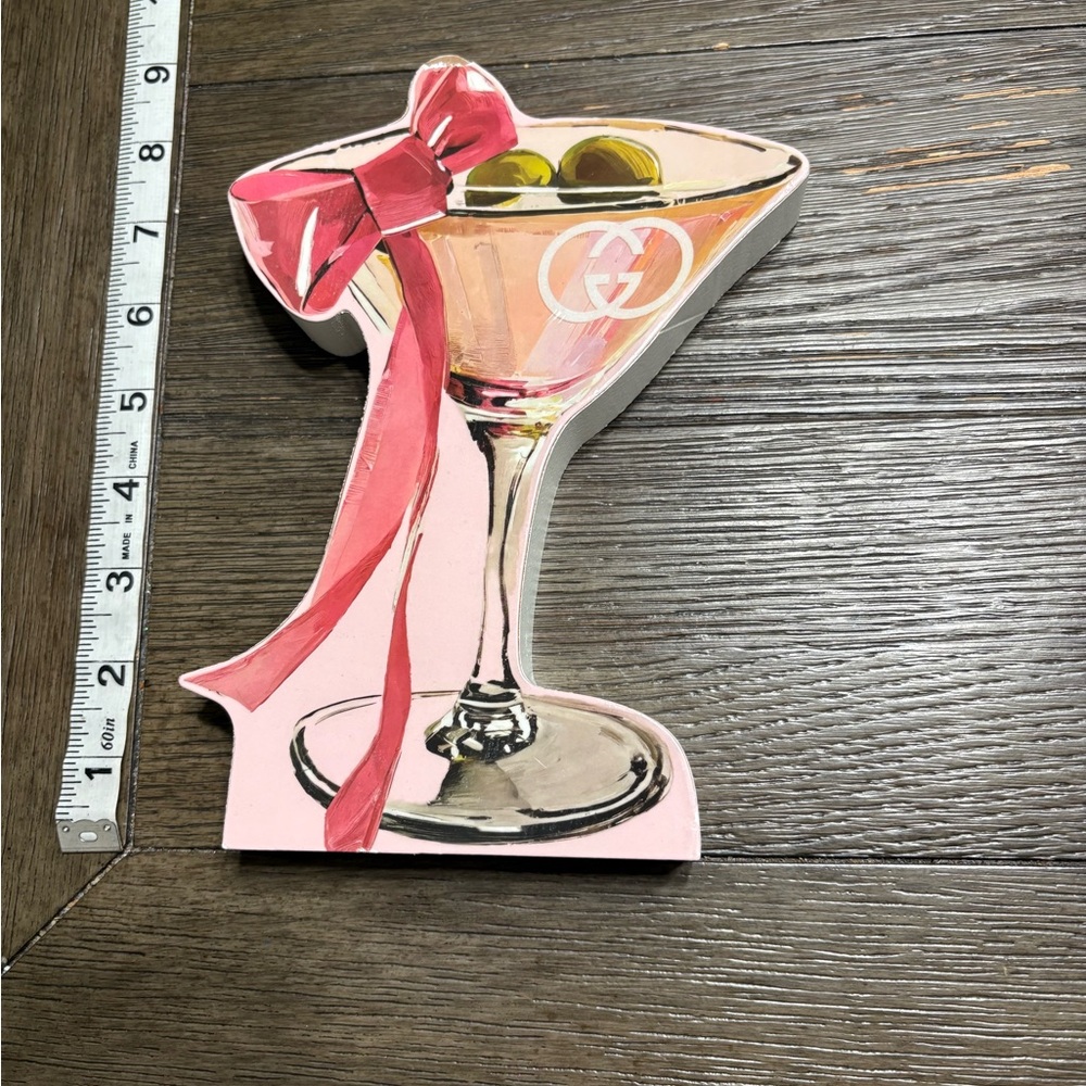 Martini Glass Gucci Wooden Decor with Pink Bow